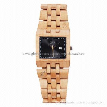 Bewell Newest Wooden Watch with Sandalwood/Stainless Steel and Double Press Button
